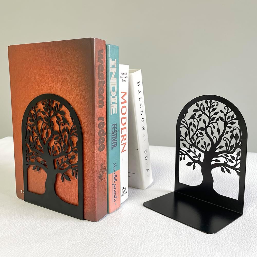 Tree of Life Metal Book Ends / 3 Pairs/ Style B / Black / Set of 6