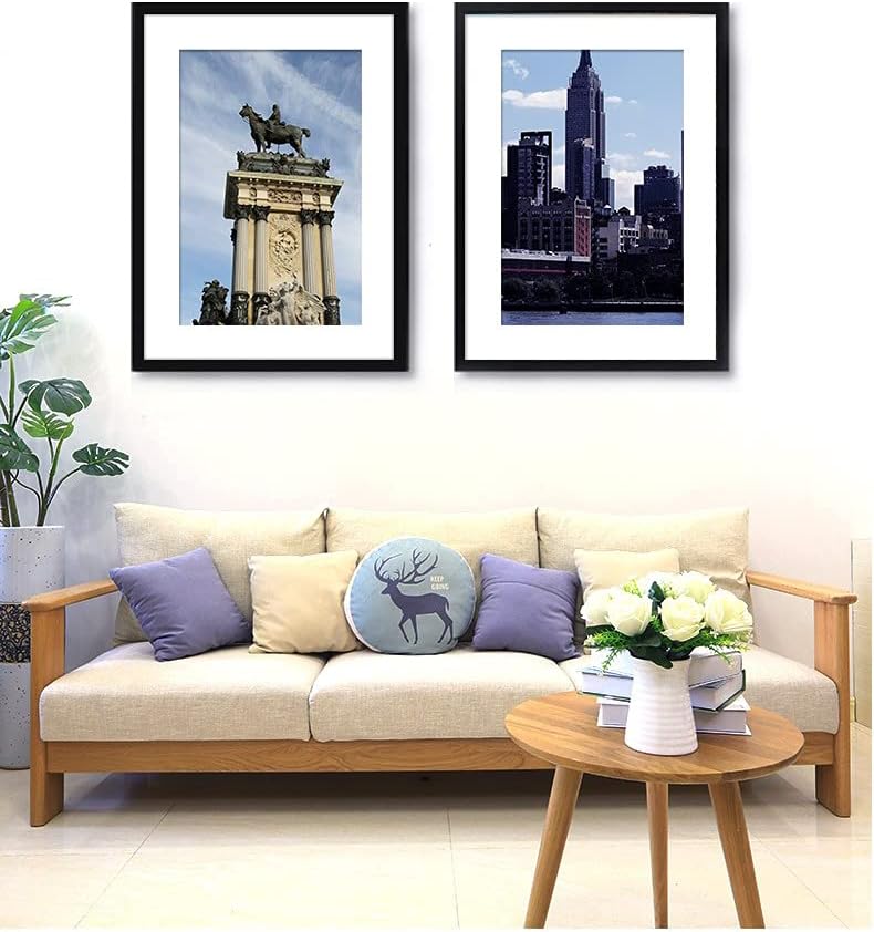 11x14 Picture Frame Set of 6, Wall or Tabletop, Black Woodgrain | Display 8x10 with Mat or 11x14 Without Mat