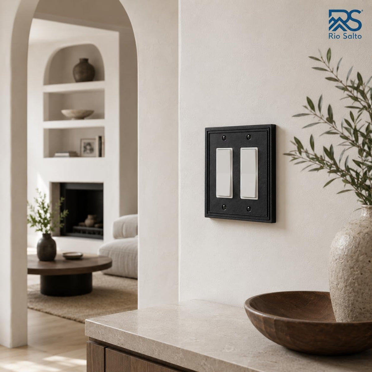 Rio Salto Matte Black Decorative 2 Light Switch Cover Plate Double Rocker Decorator Paddle GFCI Metal Wall Plates Wall