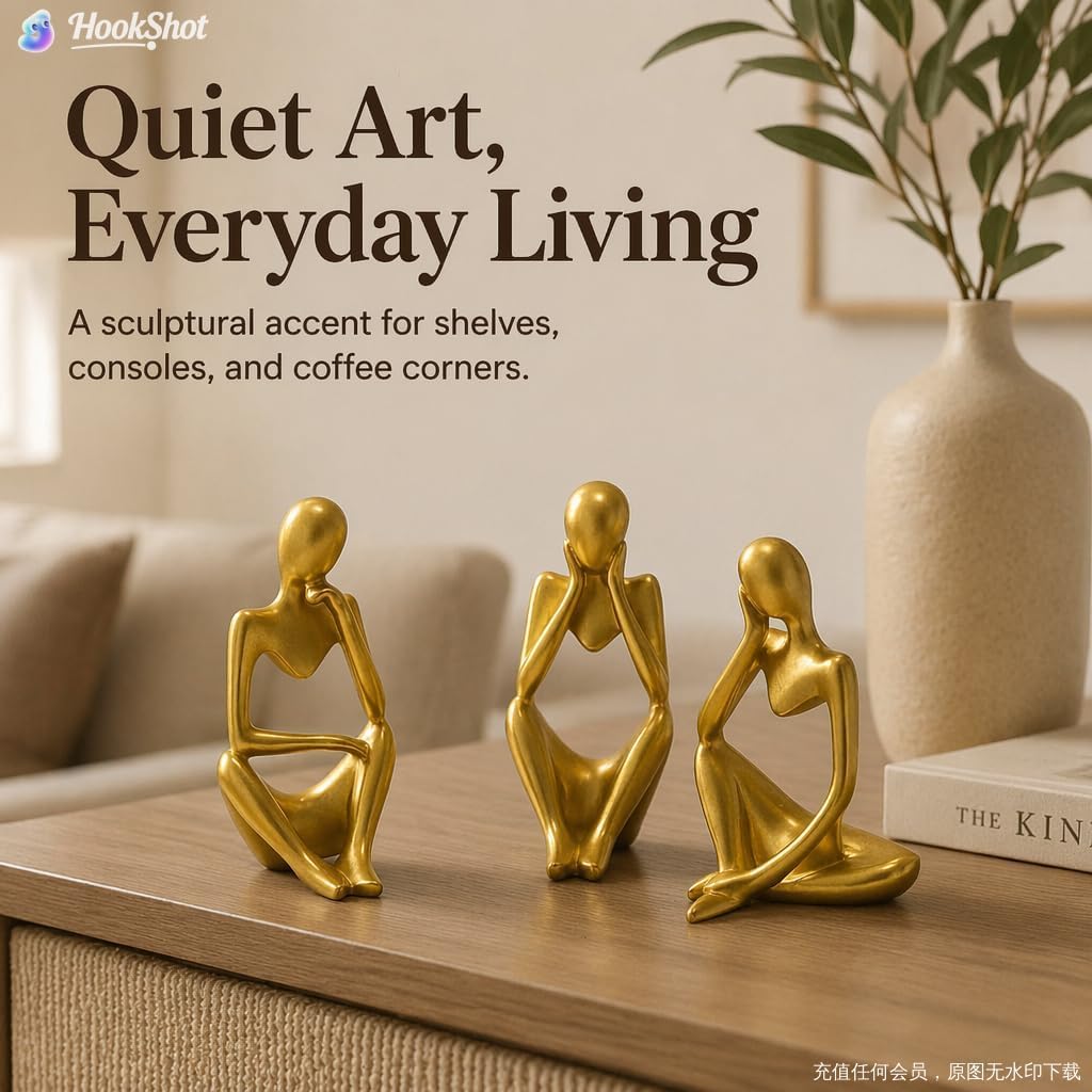 Thinker Statue / Abstract Resin Figurines / Gold / Set of 3