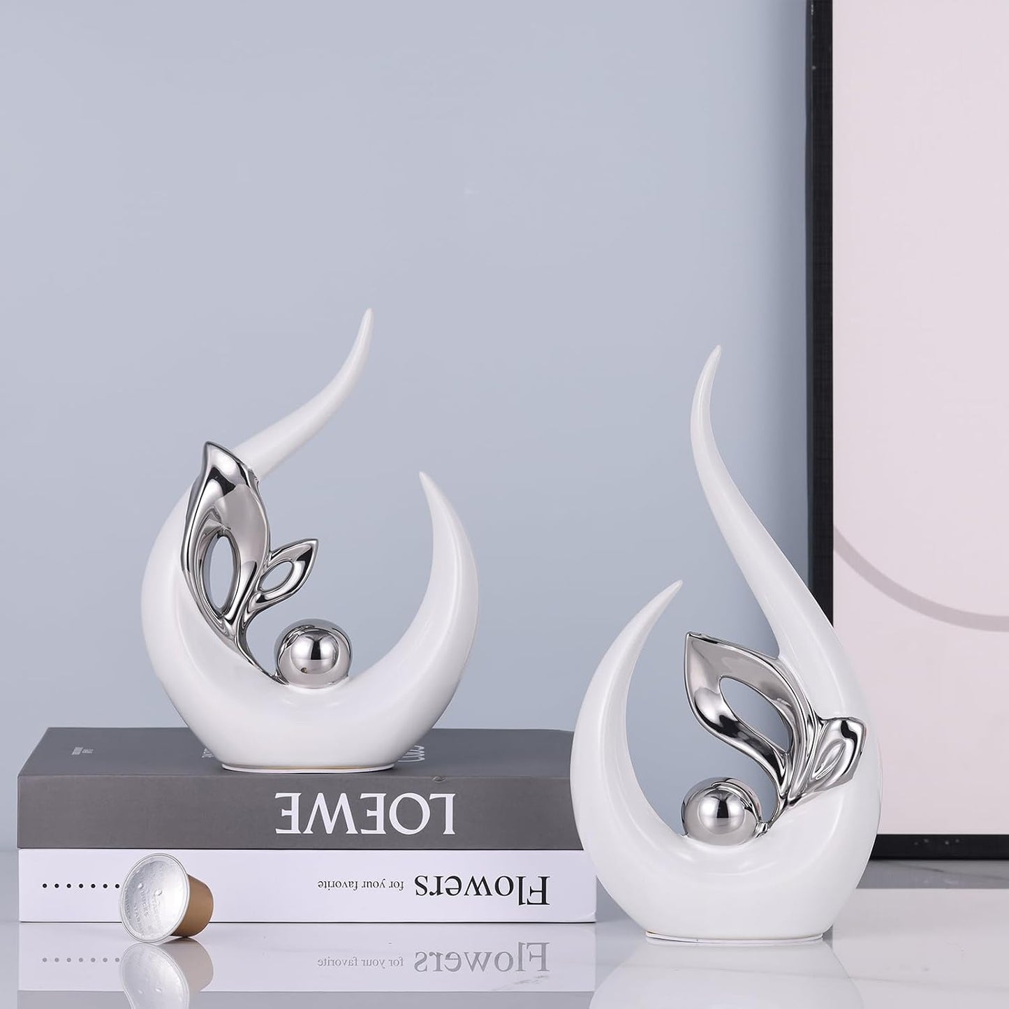 Ceramic Art Statue Cool Stuff to Put on Shelves&tv Stand Decor / White Silver / 9.4in/h