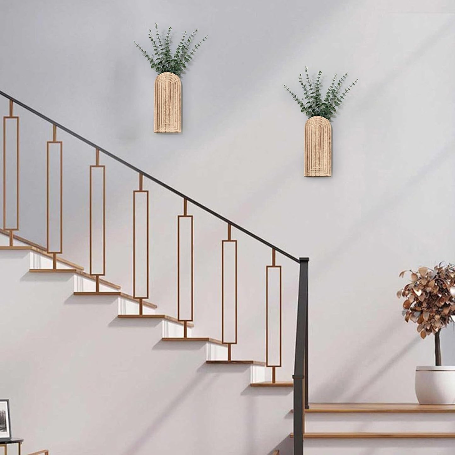 Boho Hanging Planter / Natural Wood / Set of 2