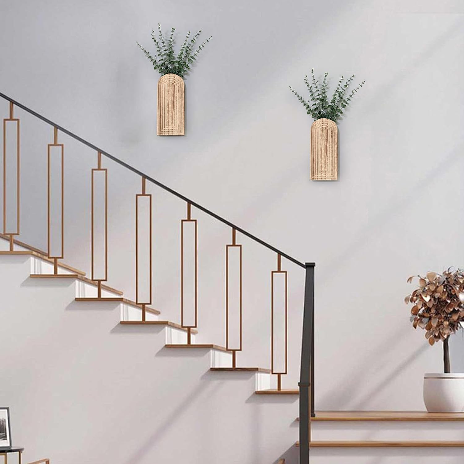 Boho Hanging Planter / Natural Wood / Set of 2