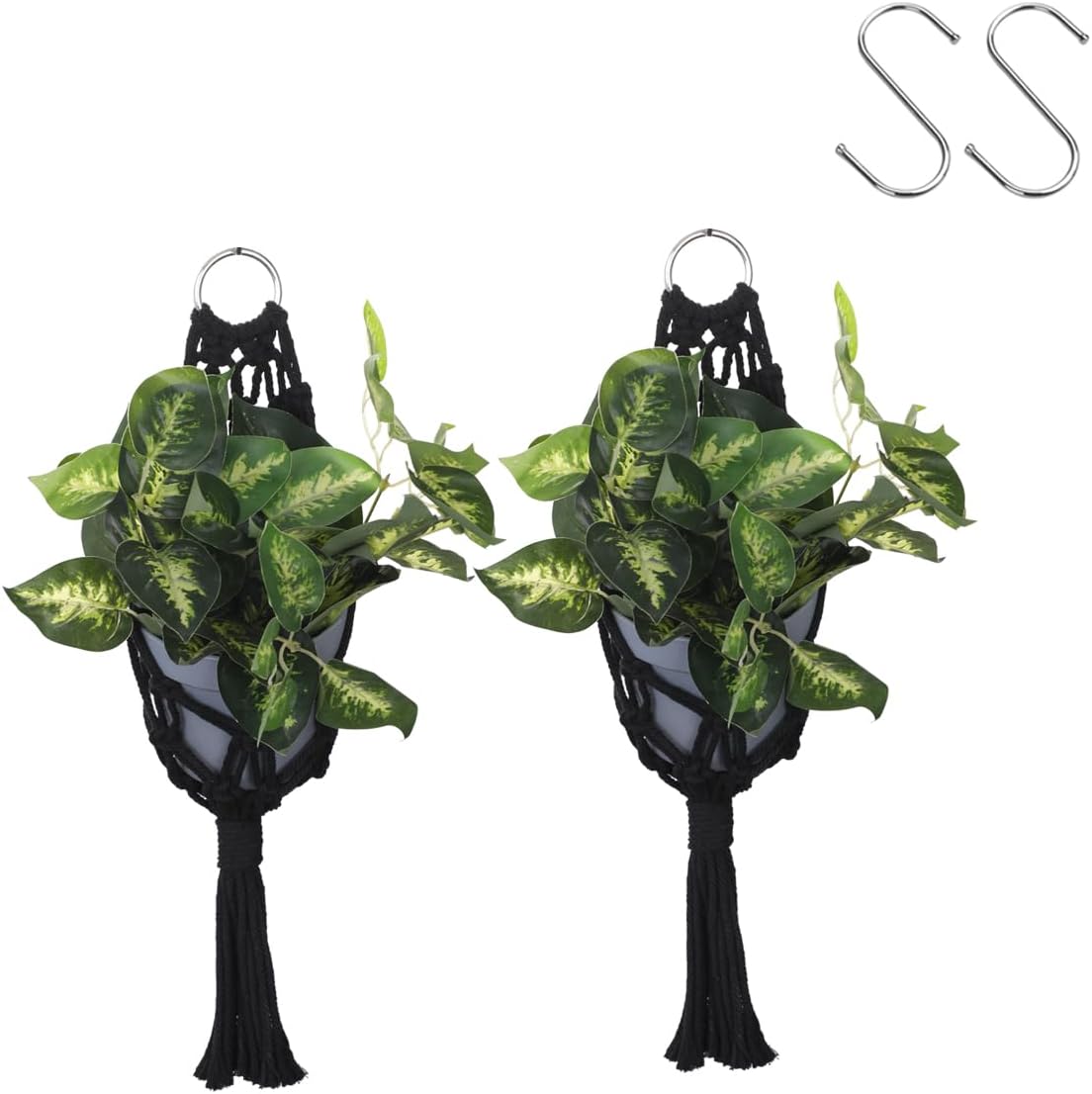 Black Macrame Plant Hanger Indoor / Black Plant Hanger / Set of 2