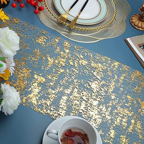 Snowkingdom Gold Table Runner, Sequin Glitter Metallic Foil Thin Mesh Sparkly Runner Roll 49 Feet, Gold Birthday Party Decorations, for Event Wedding Showers Christmas Thanksgiving Festive