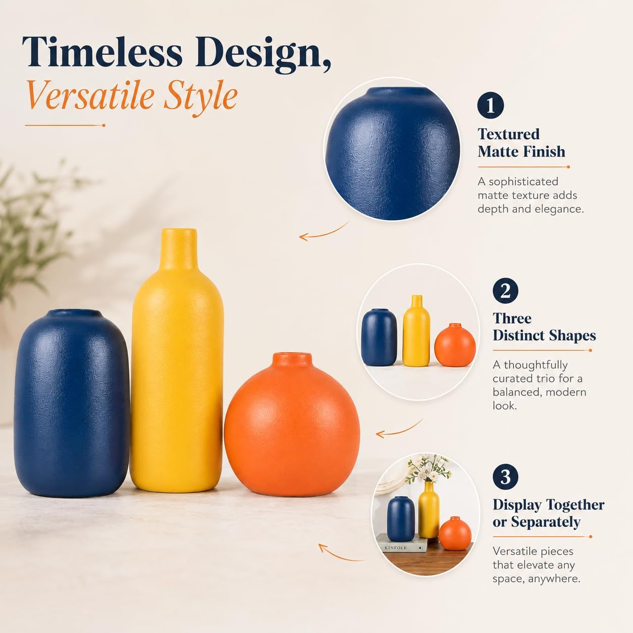Ceramic Vase / Small Flower Vases for Rustic Home Decor / A / Set of 3