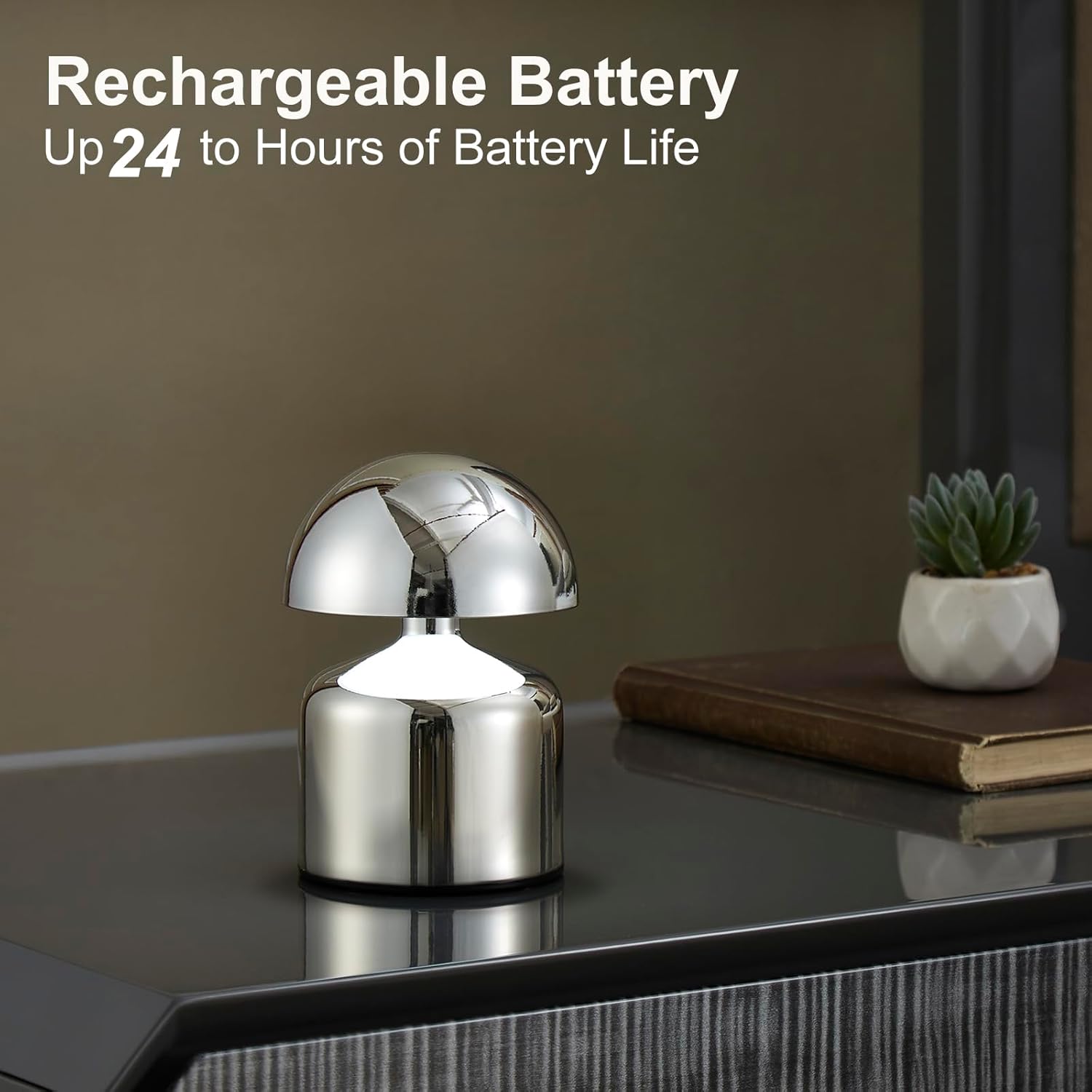 SAIWEYA Modern Cordless Mushroom Small Table Lamp, Dimmable Touch Battery | 3-Way Dimmable, Mini Rechargeable LED Desk