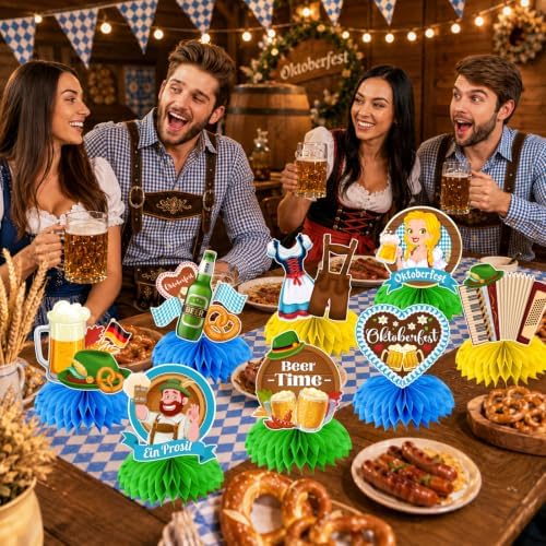 Oktoberfest Table Decorations Centerpieces,Oktoberfest Decorations Party include 12Pcs Bavarian Blue Oktoberfest Centerpiece Beer Theme Party German Decorations for Bavarian Munich Festival