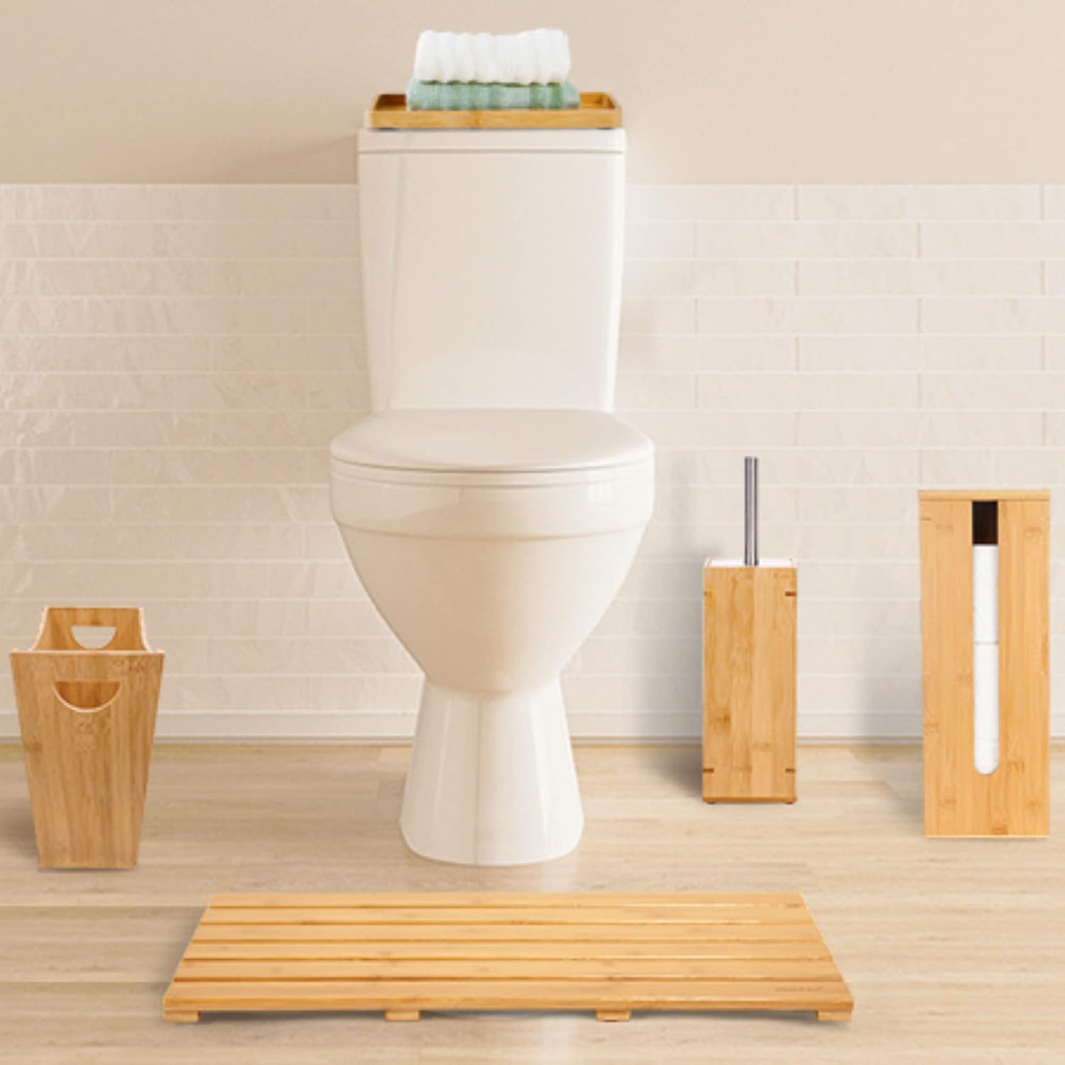 GOBAM Bamboo Toilet Paper Storage - Fits 3 Mega Toilet Paper, Bathroom Organizer, Toilet Paper Holder Stand, Bamboo