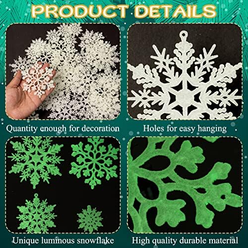 Christmas Snowflake Ornament Glow in the Dark Decorations- 36Pcs Luminous Plastic Snowflake Ornaments for Christmas Tree Decorations Winter Wonderland Bedroom Home Frozen Party Supplies