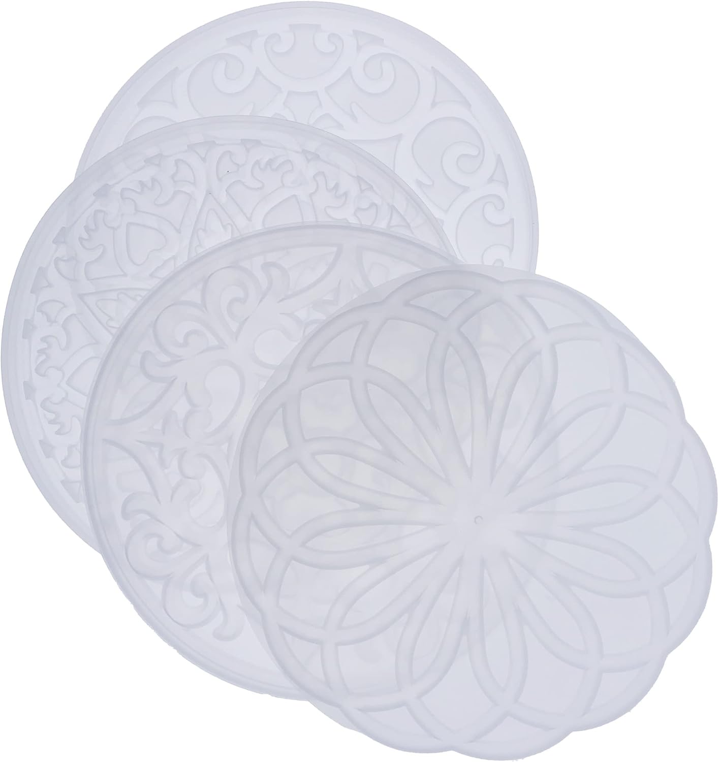 Large Hollow Flower Silicone Coaster Moulds for Resin 3D Mandala Jewelry Casting / Set of 4