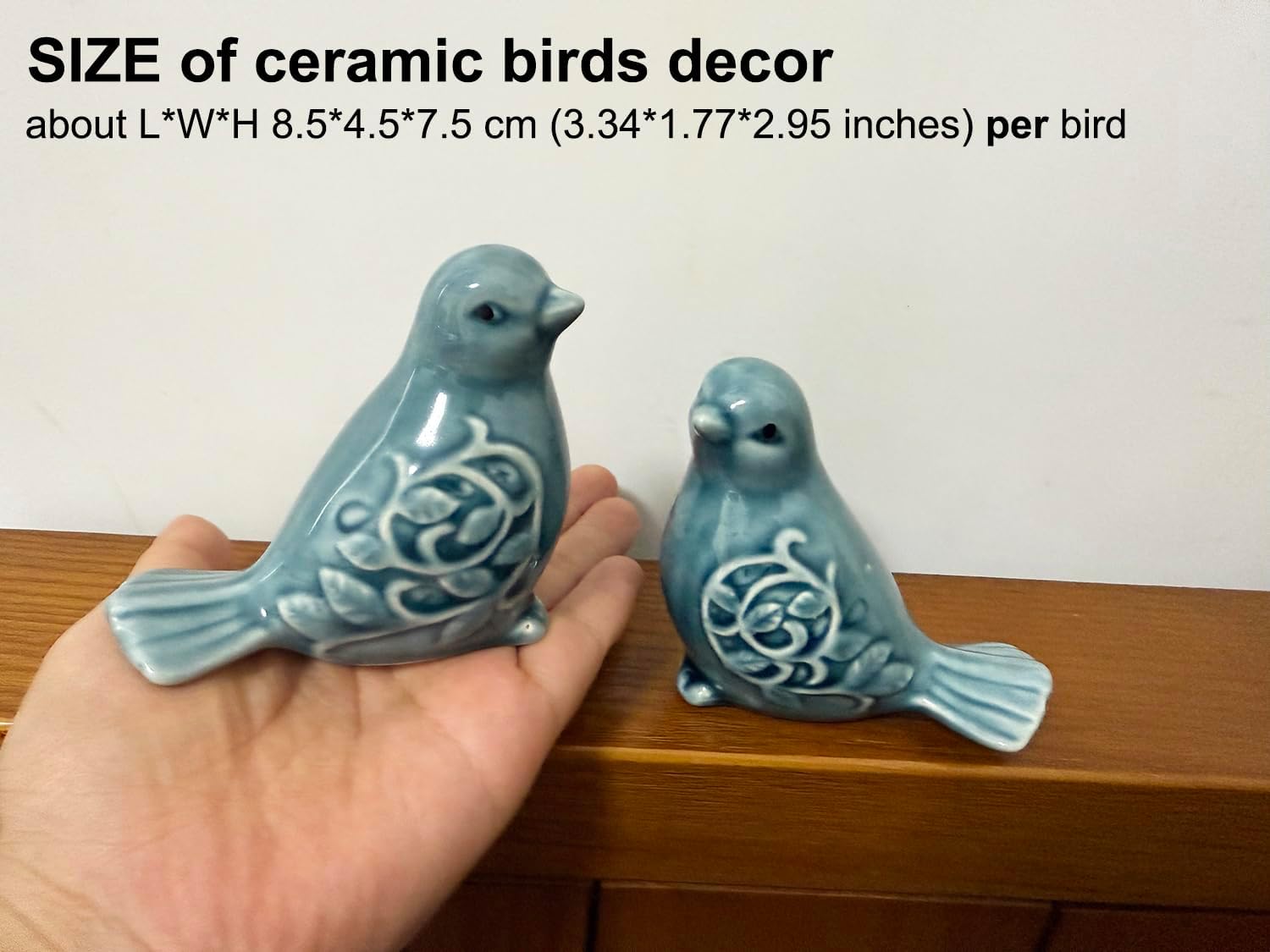 Ceramic Bird Figurines / Blue / Set of 2