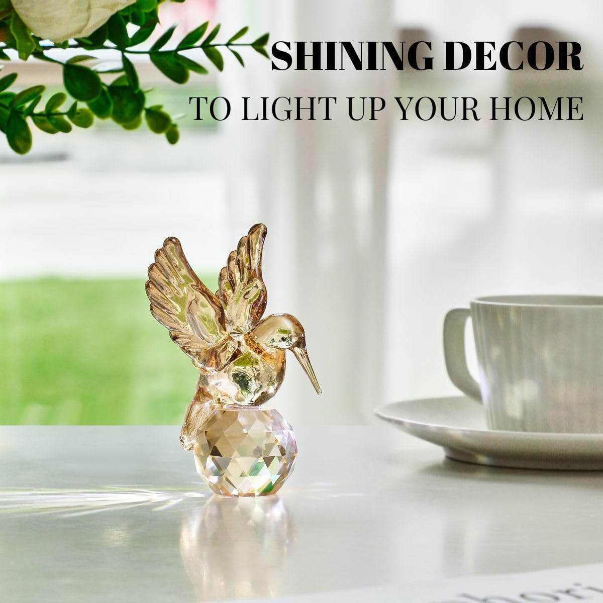 Crystal Glass Hummingbird Figurine Tiny Bird Statue Hand Blown Glass Animal Sculpture / Gold