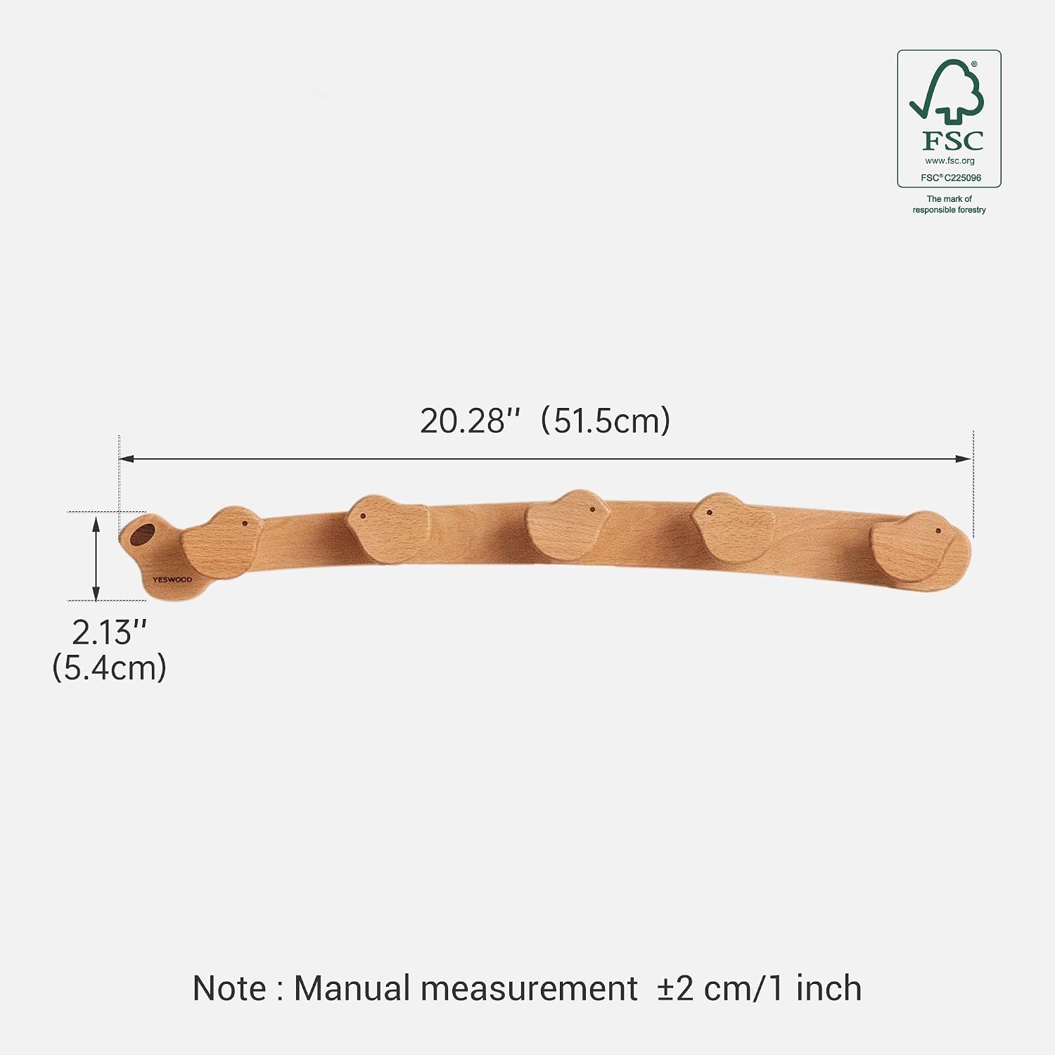 Solid Wood Wall Hooks, Coat Rack Wall Mount Cute for Kids, Entryway Hanging Shelf with 5 Hooks for Hats, Clothes