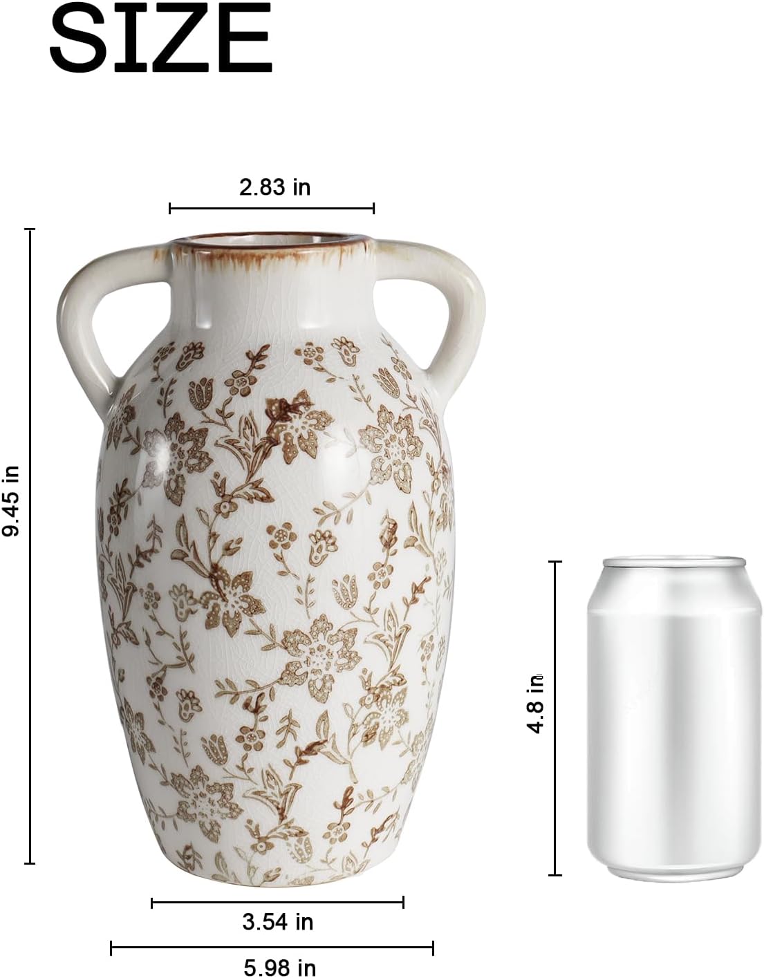 Vintage Ceramic Vase / Brown / 9.45 Inch