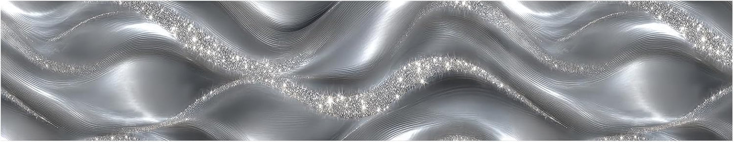 Wallpaper Border Modern Glitter Wall Border Peel and Stick / Silver Metallic Wave / 196 x 4