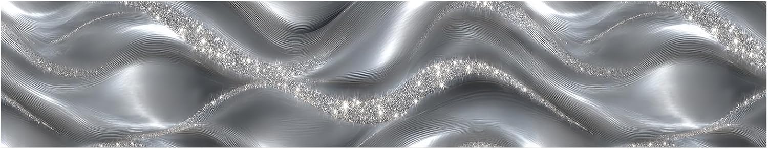 Wallpaper Border Modern Glitter Wall Border Peel and Stick / Silver Metallic Wave / 196 x 4