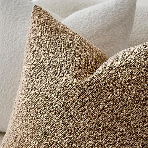 Textured Boucle Throw Pillow Covers Accent Solid Pillow Cases Soft / 20 x 20 / Camel / Set of 2