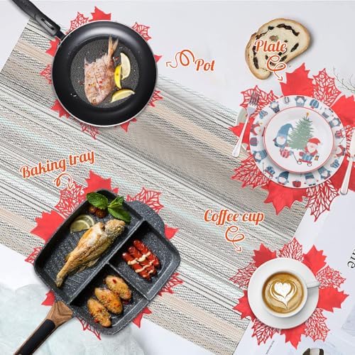 Christmas Placemats Set of 8,Red Flower Placemat Round Vinyl Table Mats for Kitchen Dinning Holiday Home Decoration