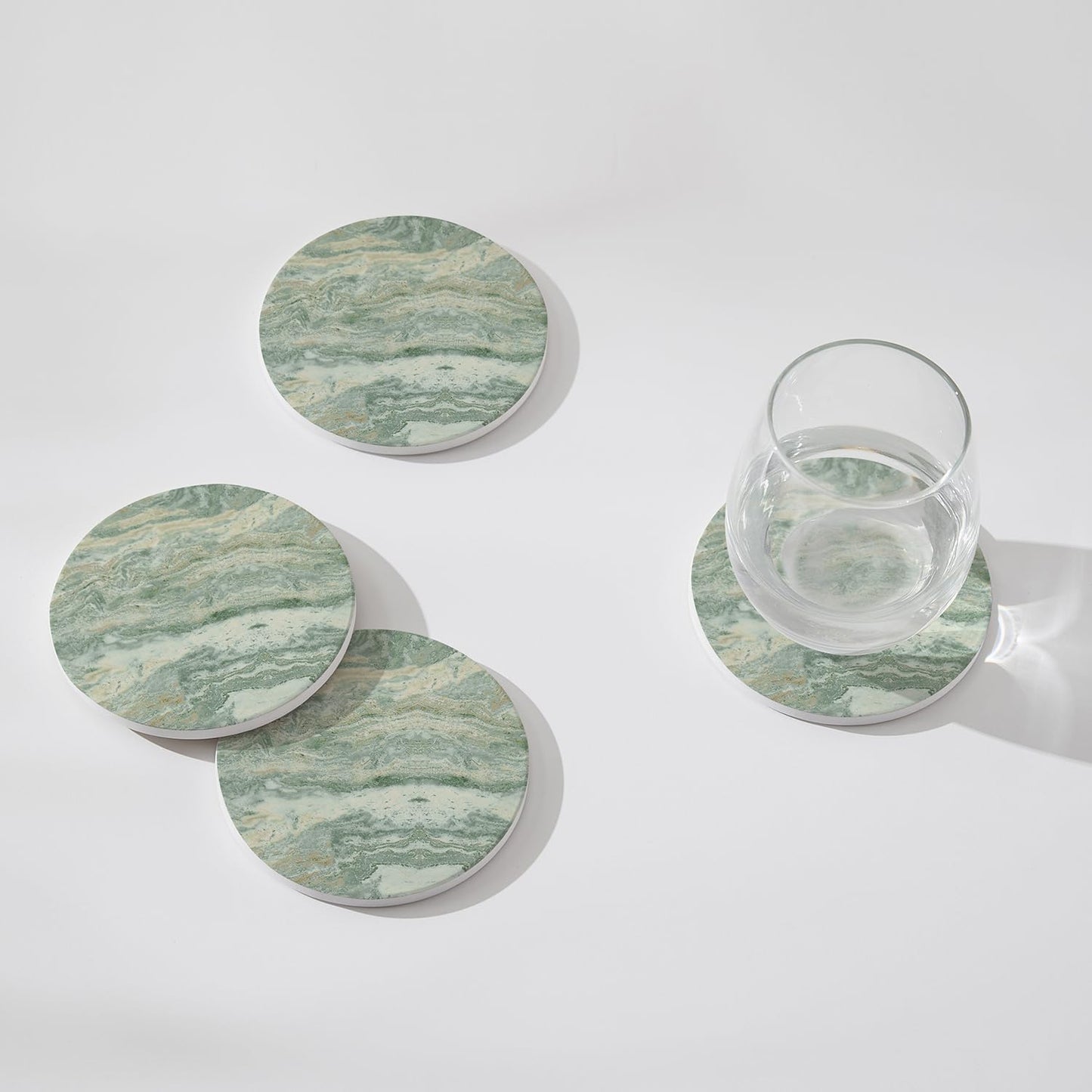 Holder / Absorbent Ceramic Coasters for Drinks / Sage Green / Set of 6