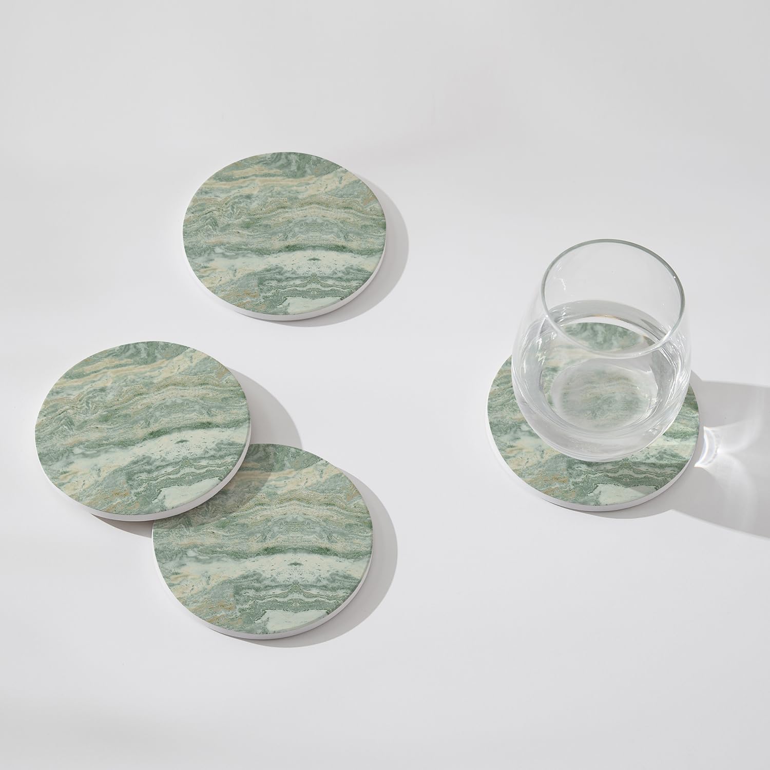 Holder / Absorbent Ceramic Coasters for Drinks / Sage Green / Set of 6