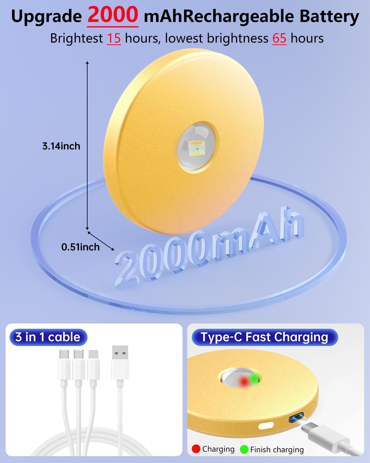 LED Puck Lights with Remote, 2000mAH Battery Operated, Rechargeable Shelf Light, Wireless,Color Changing Magnetic