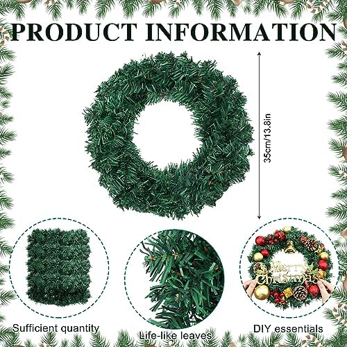 8 Pcs Christmas DIY Green Artificial Wreaths Bulk, 14 Inch, Classic