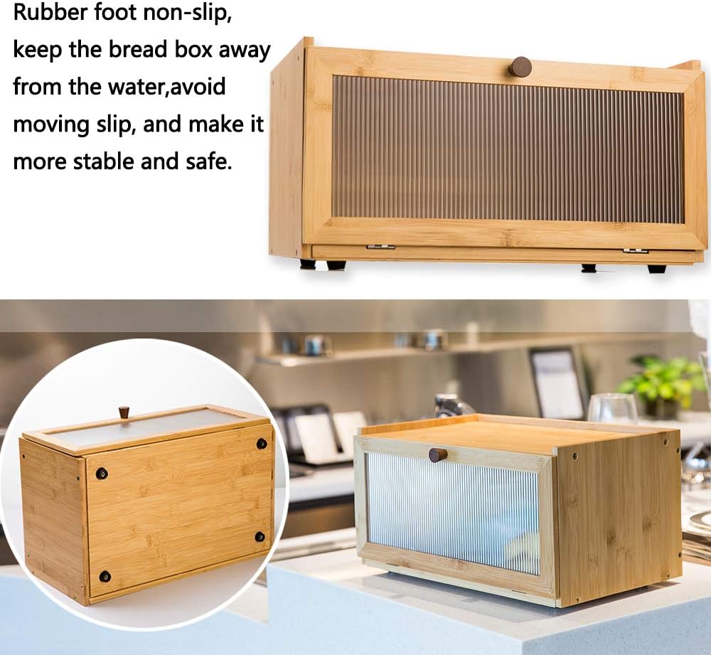 ETMI Bamboo Bread Box for Kitchen Counter-Large Capacity Bread Storage Container Farmhouse Bread Box with Window Bread