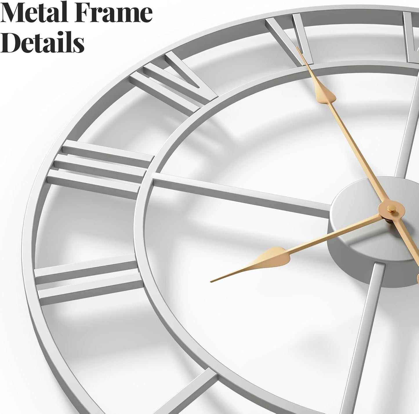 Cuspin 24 Inch Wall Clock Large Silver Decorative Modern Metal Clocks | Battery operated, Silent non ticking, Roman
