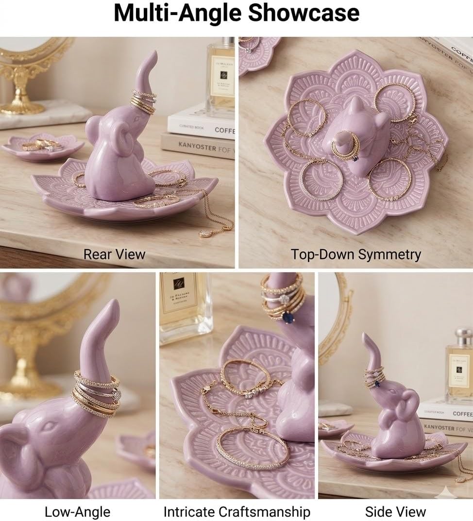 Elephant Ring Holder Jewelry Dish for Women / Purple