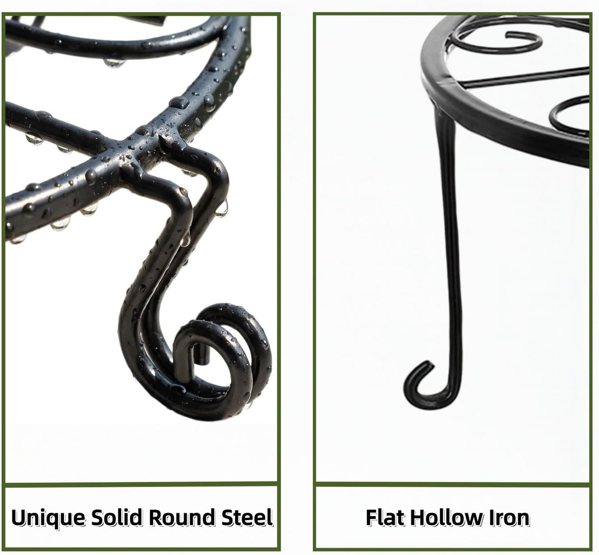 NSYOOMH 2 pack 8" Rustproof Black Metal Plant Stands Heavy Duty Plants Holder Outdoor Indoor, Round Wrought Iron Sturdy