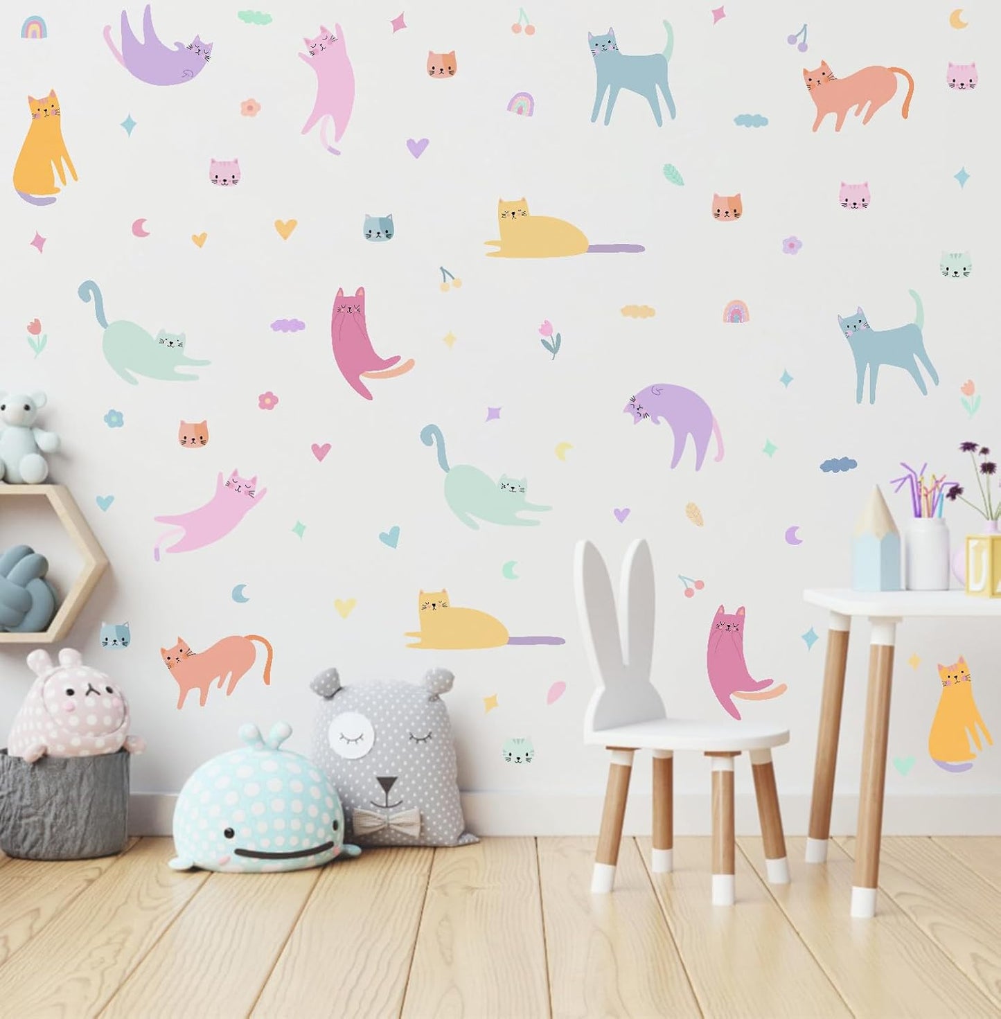 Wall Stickers / Rainbow Flower Vinyl Wall Decals / Colorful Cat