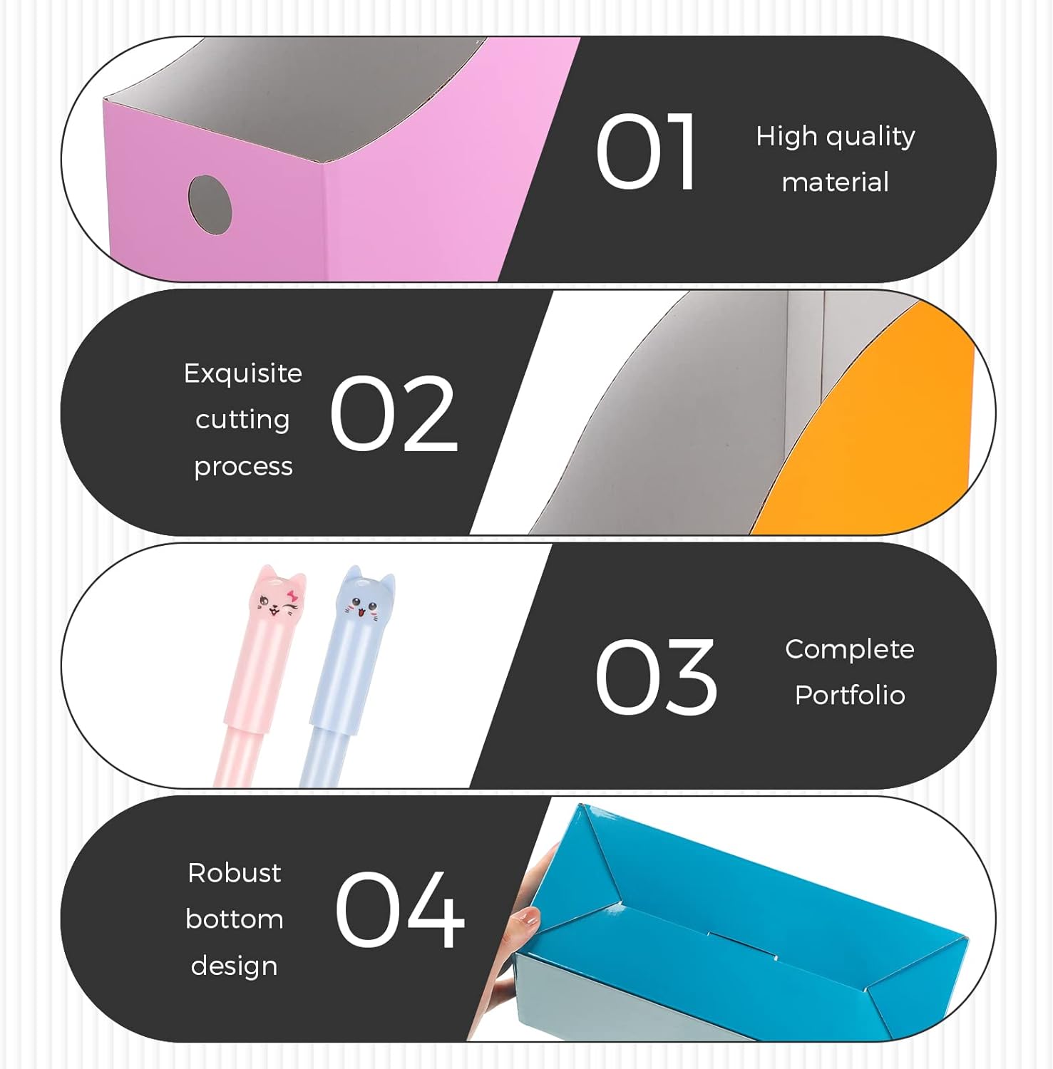 32 Pcs Magazine File Holder Set Including Colored Foldable Desk File Holder Organizer White Label Stickers Cat Pen