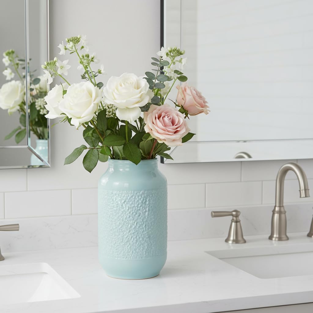 Blue Ceramic Vase / Light Blue / 9 Inch