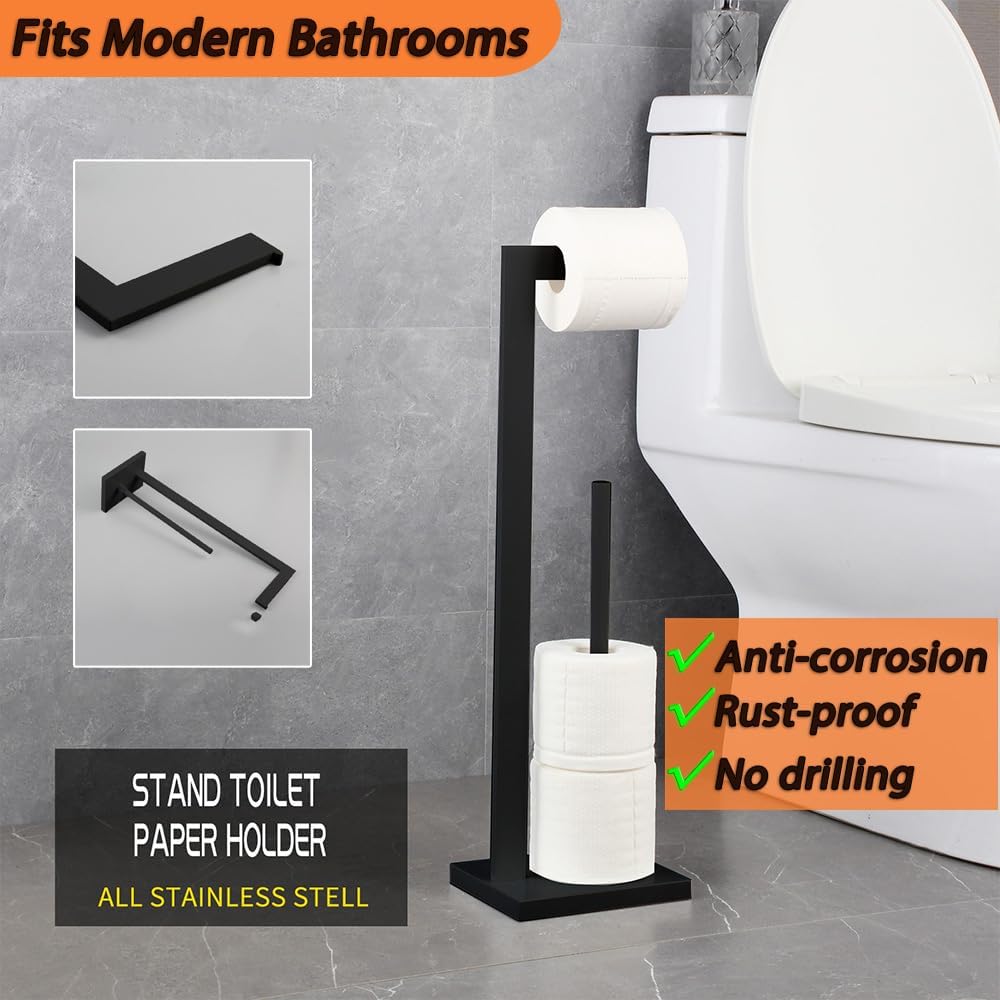 GERZWY SUS 304 Stainless Steel Toilet Paper Holder, Free Standing Lavatory Pedestal Toilet Paper Stand with Reserve