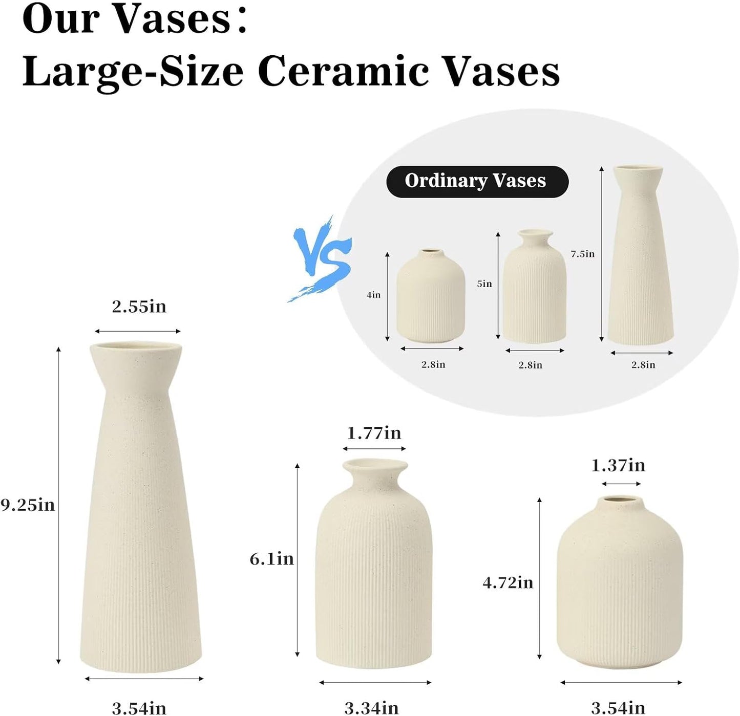Ceramic Flower Vases / Beige / Set of 3