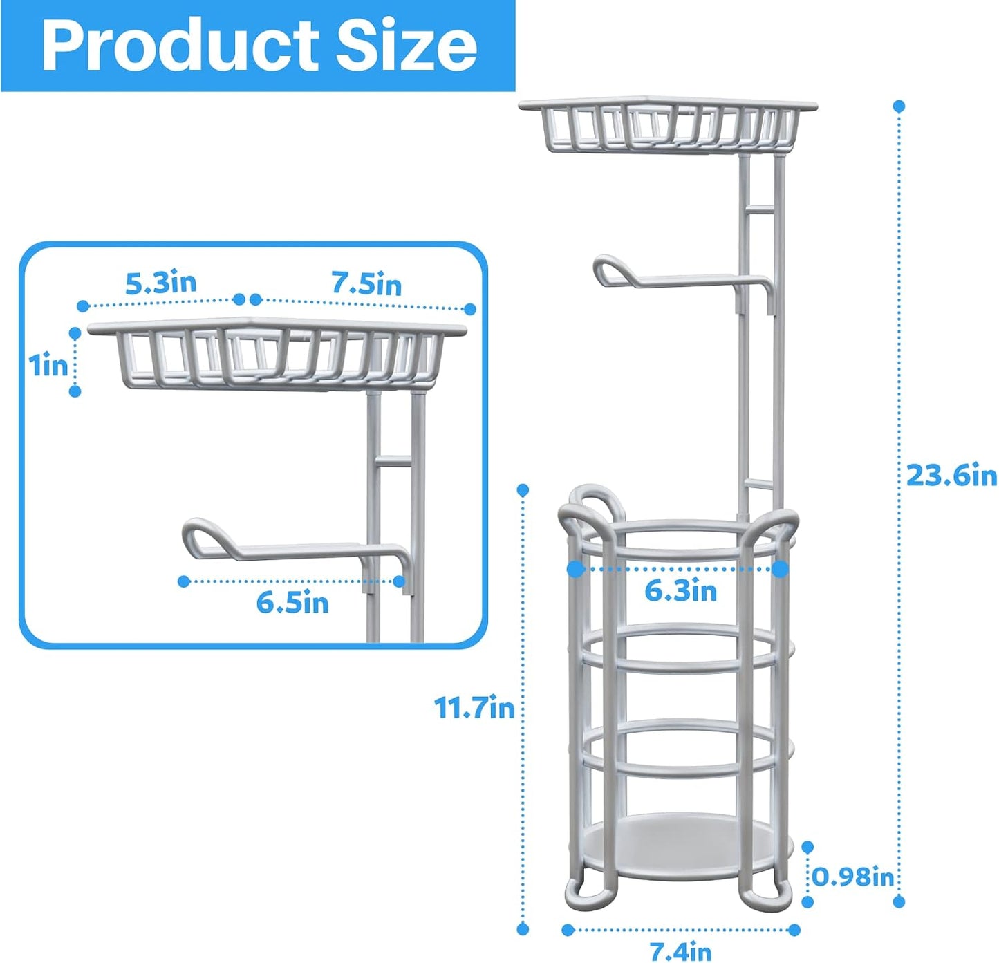 Toilet Paper Holder Stand with Shelf for Phone, Free Standing Tissue Roll Storage and Dispenser Rack for 4 Mega Rolls