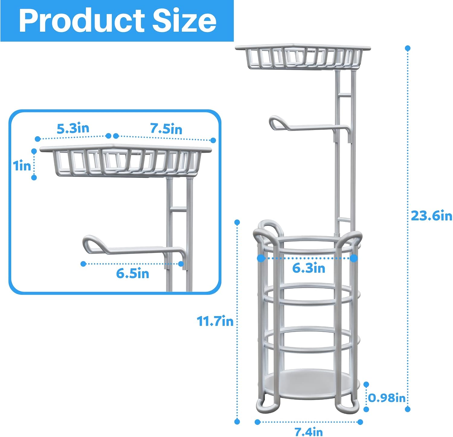 Toilet Paper Holder Stand with Shelf for Phone, Free Standing Tissue Roll Storage and Dispenser Rack for 4 Mega Rolls