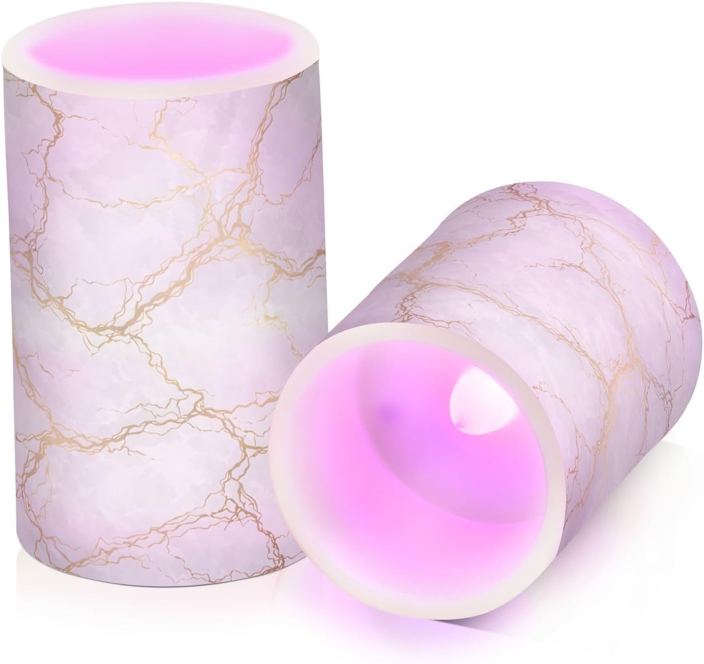 Flickering Flameless Candles, Marble Gray White Golden Texture LED Candles with Remote Timer, Set of 2 Battery Operated