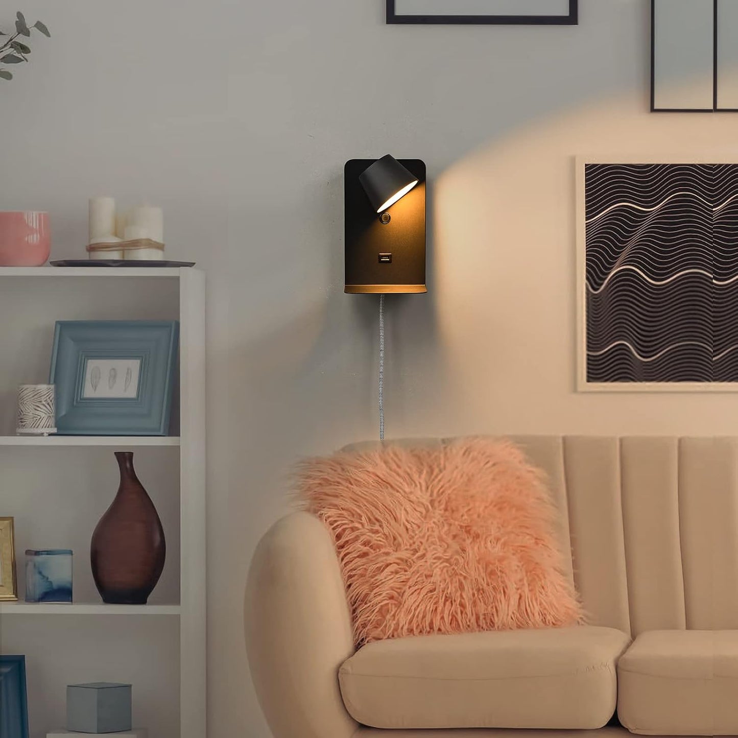 Modern Rotatable LED Reading Plug in Wall Sconce for Bedroom, Black,(Small) | Sturdy all-metal construction, energy
