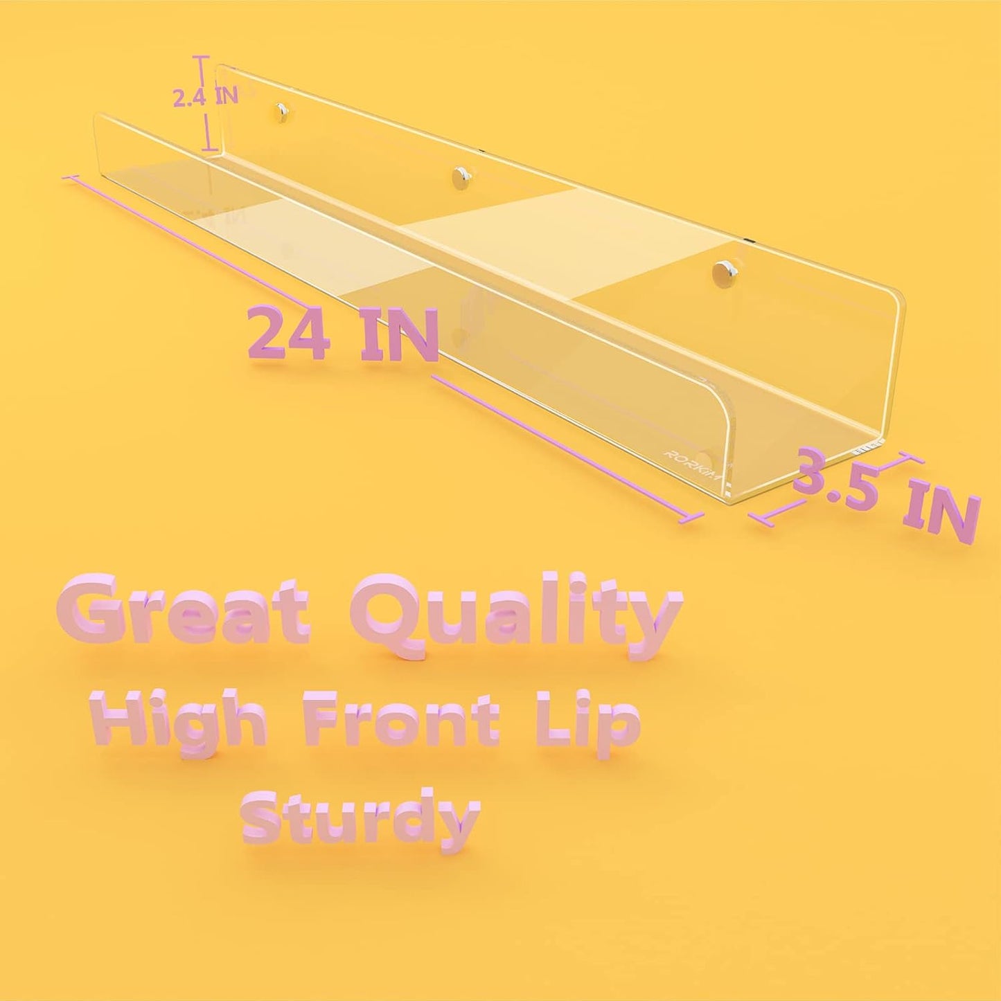2 Packs 24 inches Clear Acrylic Shelves,Book Shelf for wall | Wall Mounted Display for Kids