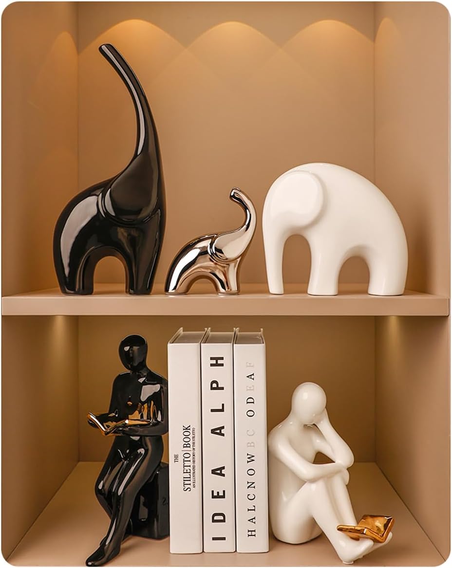 Modern Ceramic Decor Statue / Black White Silver / Set of 3