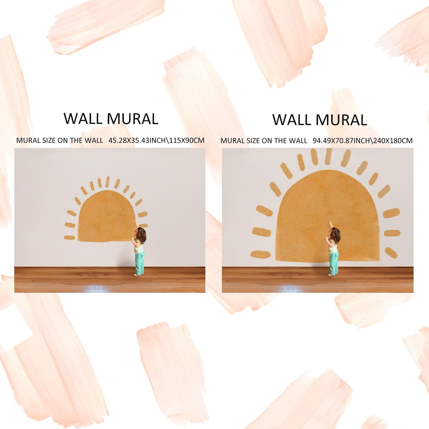 Large Fabric Watercolor Boho Half Sun Wall Decals Peel and Stick / 45.28 x 35.43 / Boho Half Sun L