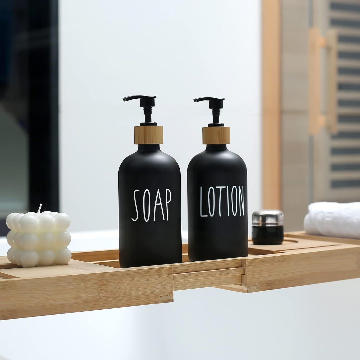 MOMEEMO Black Soap Dispenser Bathroom Set | Hand Soap and Lotion Set Suitable for Bathroom Decor