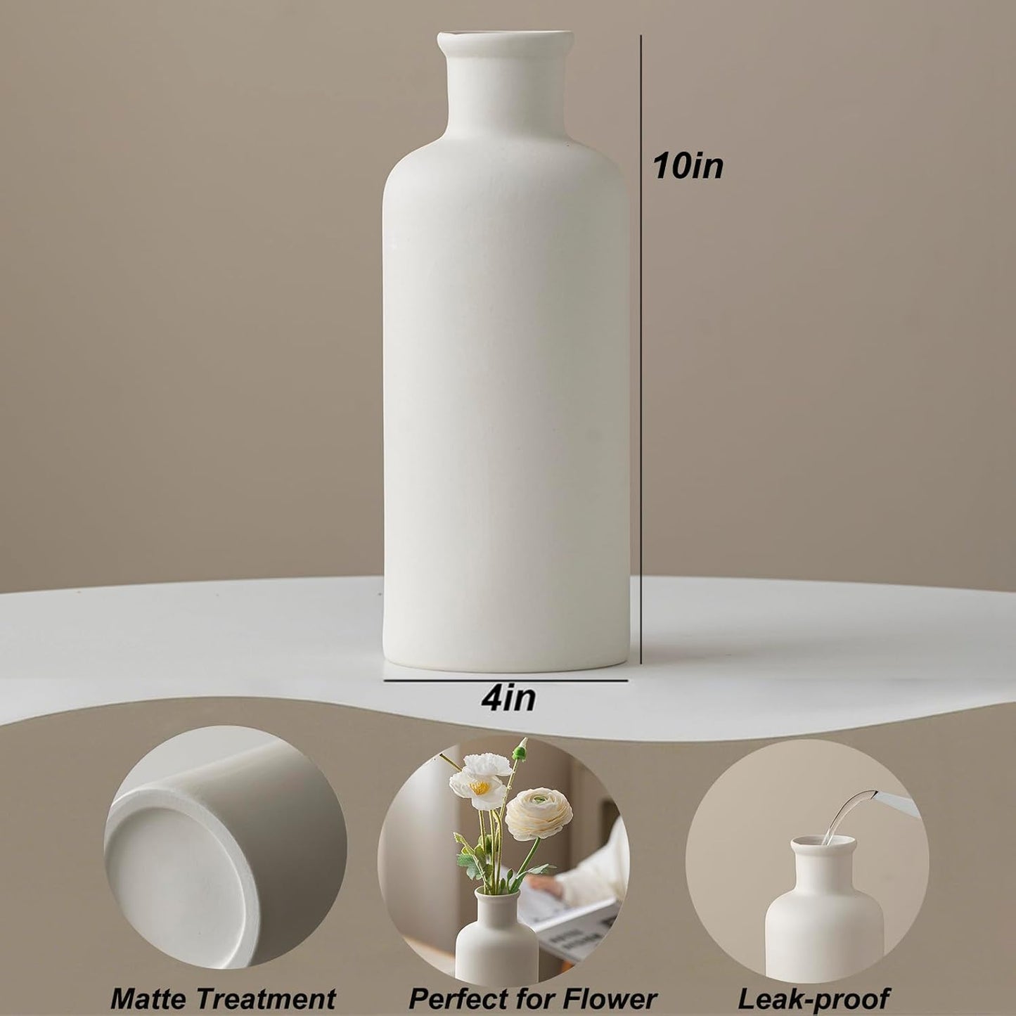Modern Textured Decorative Vase / Nature White / 10 Inch