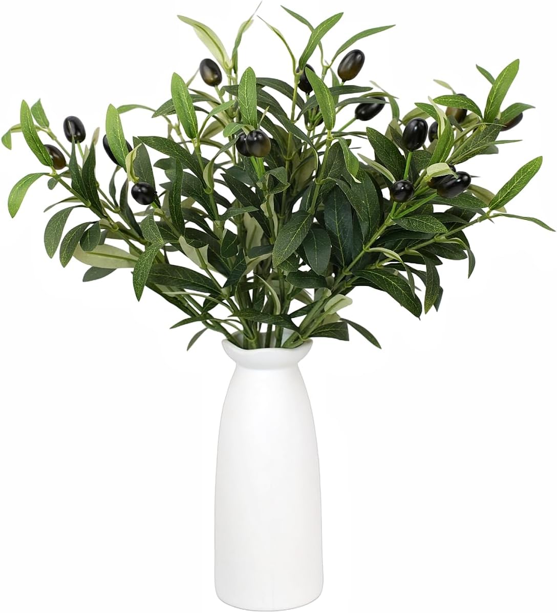 Ceramic Vase / Artificial Plant Olive Branch in Vase / Olive Green / Set of 5