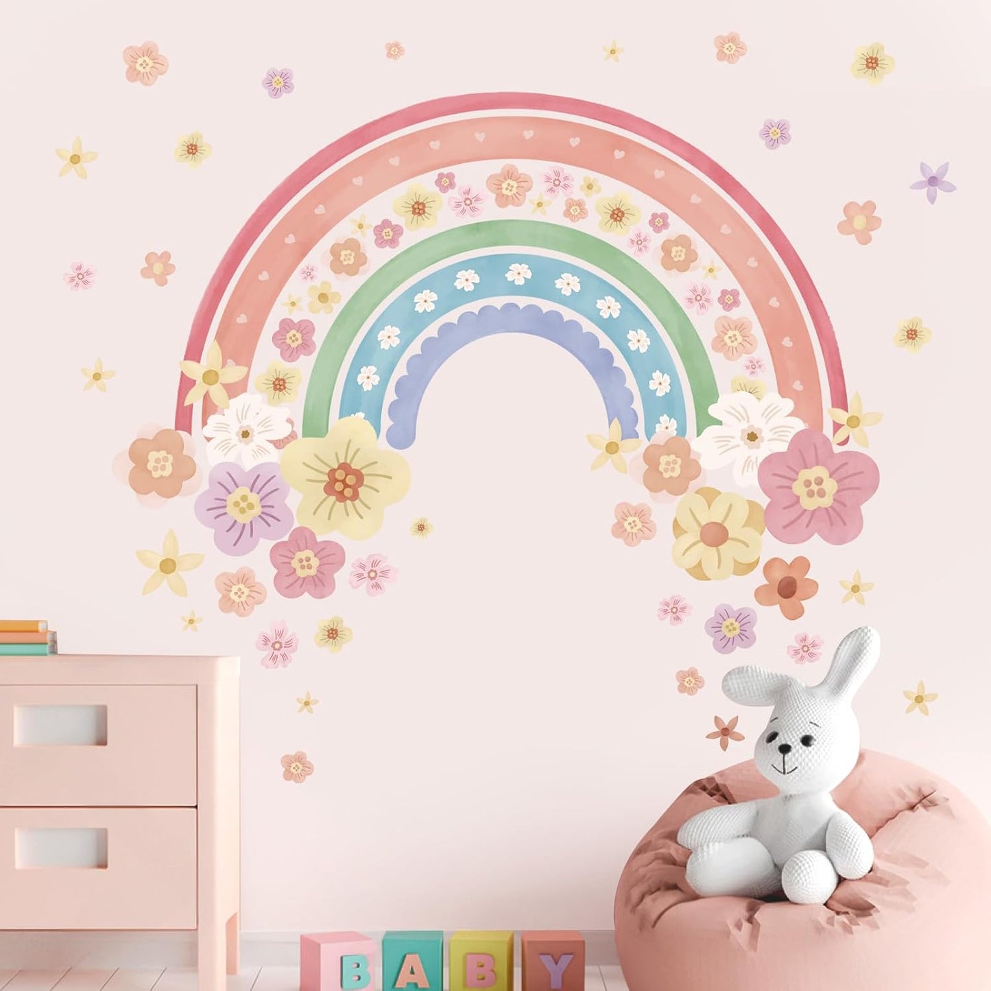 Large Rainbow Wall Decals Colorful Boho Peel and Stick Wall Art Stickers for Girls Bedroom / Flower