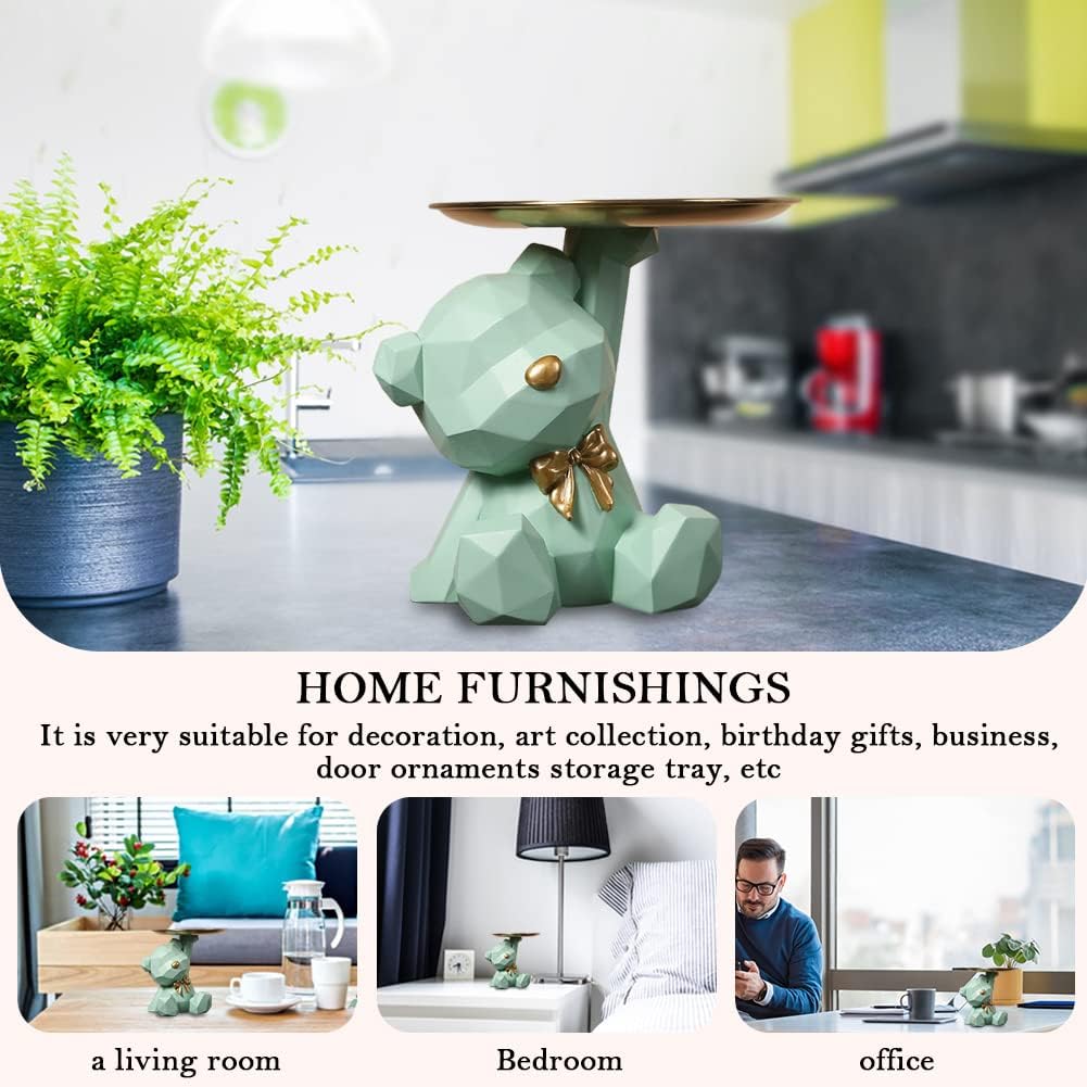 Geometric Bear Storage Tray Resin Nordic Bear Sculptures Keys Holder Lipsticks Jewelry / Green