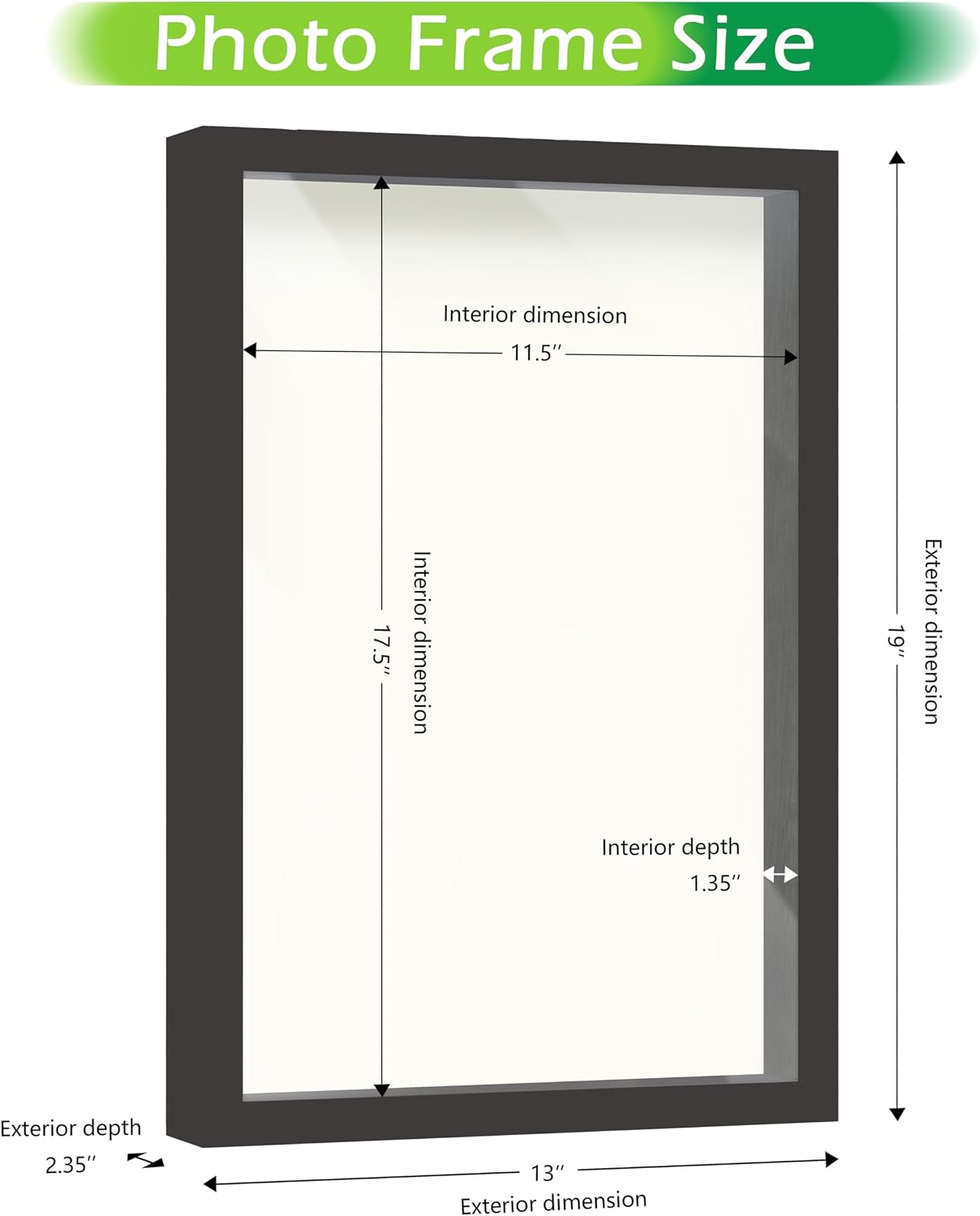 FrameWorks 12" x 18" Black Driftwood Wooden Shadow Box Frame – Soft Felt Back, Tempered Glass, and Included Elegant
