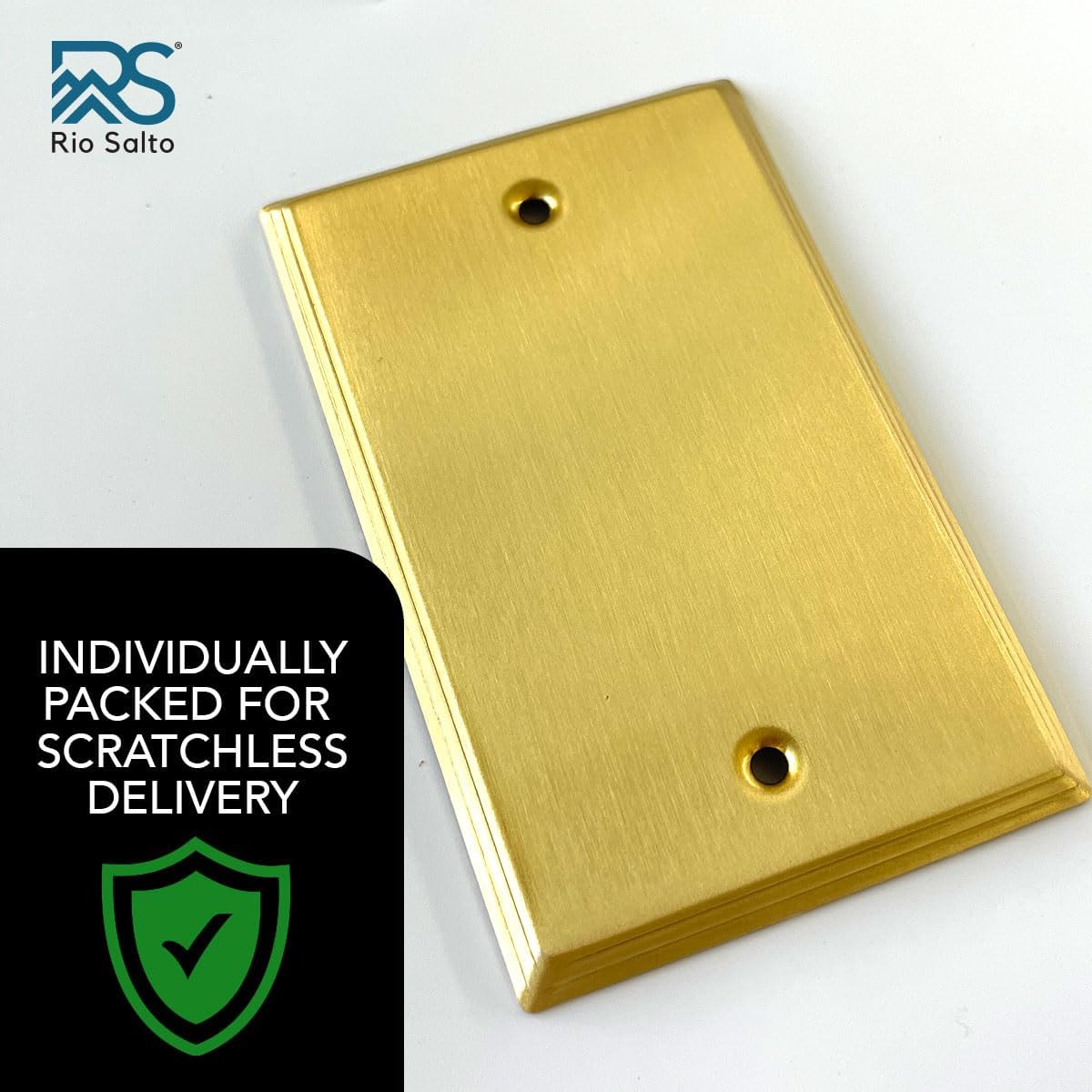 Rio Salto BRASS Deco Collection Brushed Brass Blank Wall Plates Single Gang Light Switch Plate Cover for Unused Outlets